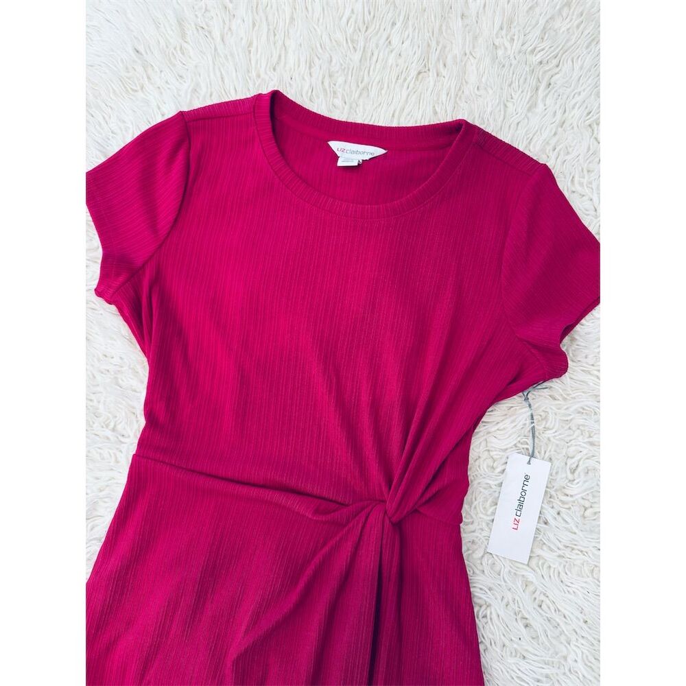 Liz Claiborne Women's Pink Midi Dress M Side Tie Party Cocktail Valentine’s Day - Picture 5 of 8